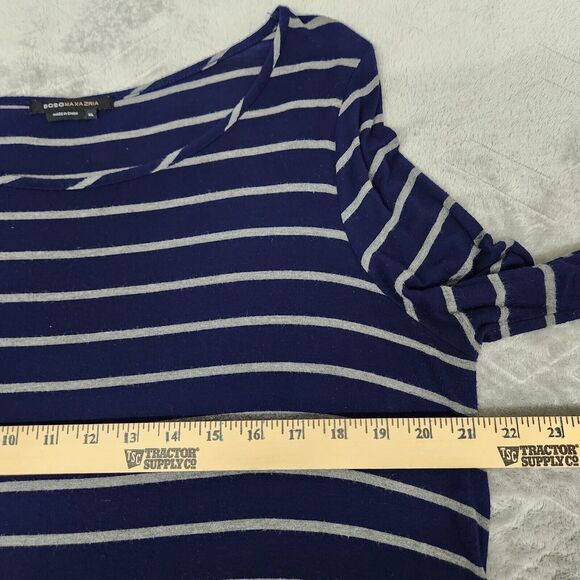 BCBGMaxAzria Long Sleeve Navy Blue Gray Striped Knit Top Size XL - Picture 5 of 11